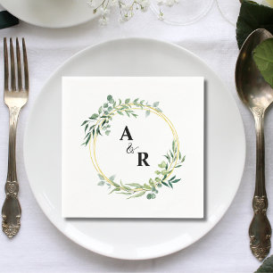 Greenery Ampersand Monogram Wedding Paper Napkins