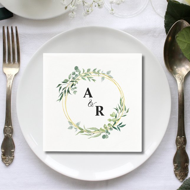 Greenery Ampersand Monogram Wedding Paper Napkins (Creator Uploaded)