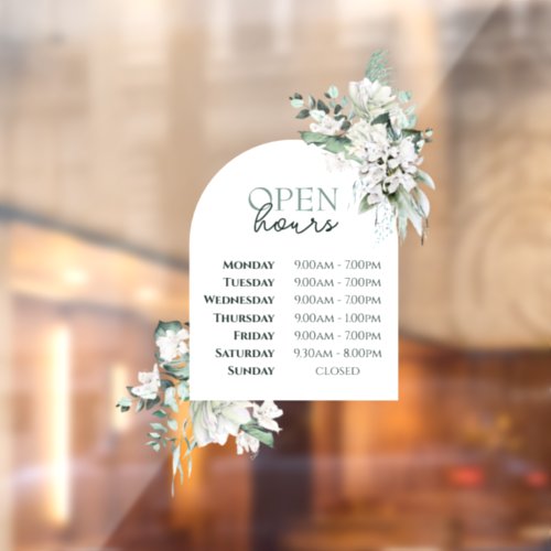 Greenery and Arch Open Hours Window Cling