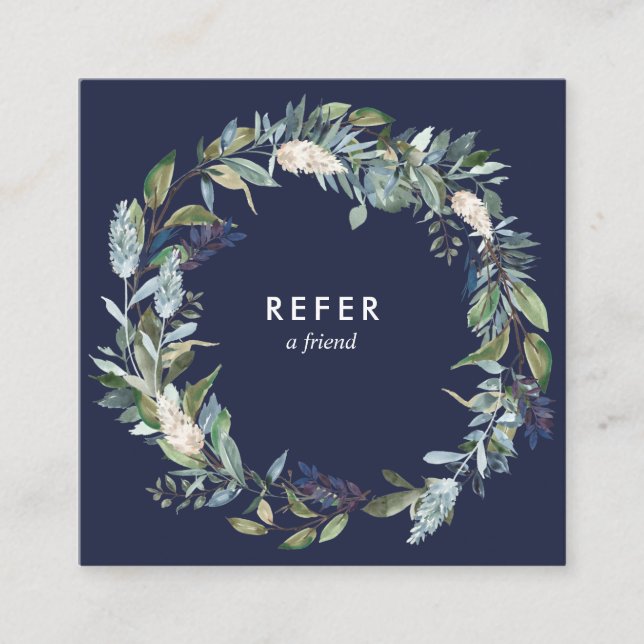 Greenery And Blue Floral Referral Card (Front)