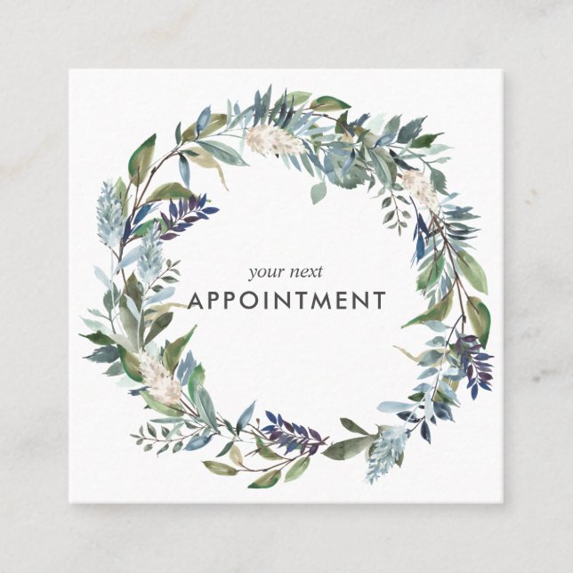 Greenery And Blue Flowers Appointment Card (Front)