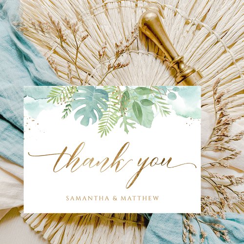 Greenery and Blue Green Watercolor Elegant Thank You Card