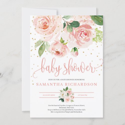 Greenery and BLush Pink Floral baby Shower Invite
