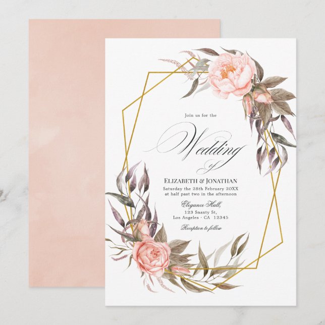 Greenery and Blush Pink Floral Wedding Invitation (Front/Back)
