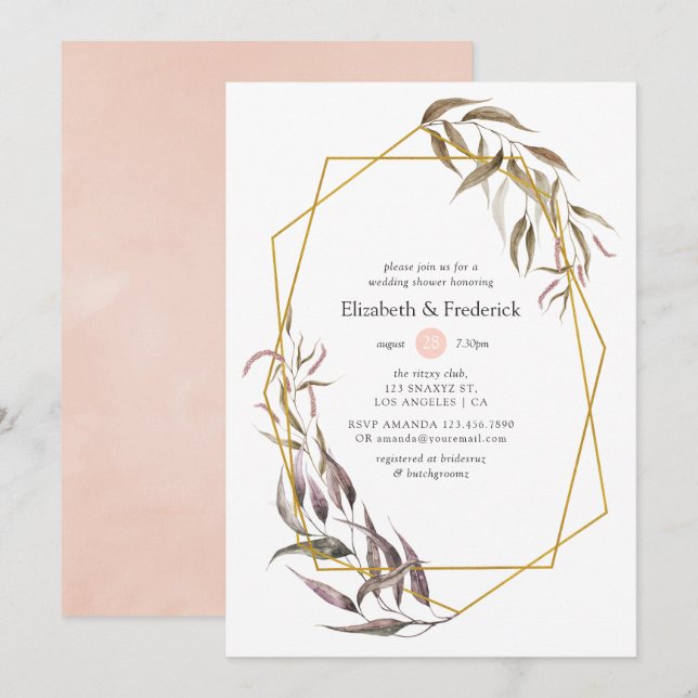 Greenery and Blush Pink Floral Wedding Shower Invitation (Front/Back)