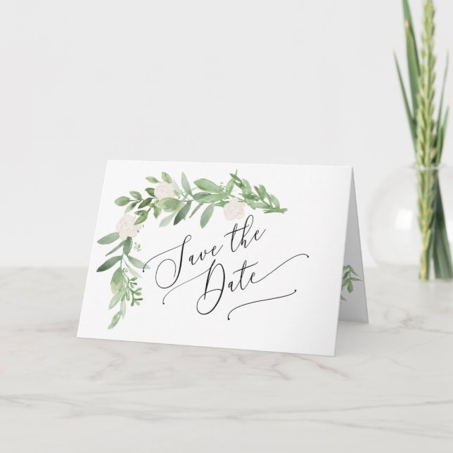 Greenery and Blush Save the Date Card (Front)