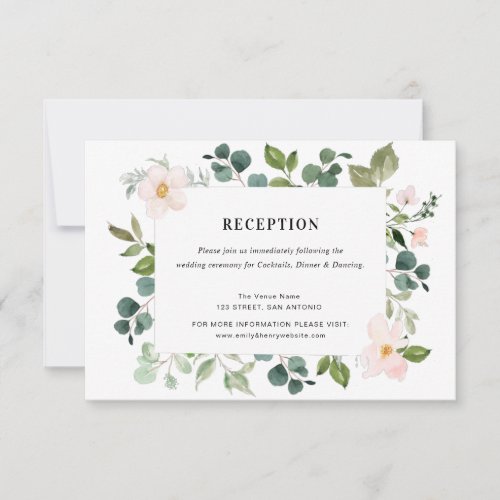 greenery and blush wedding reception card