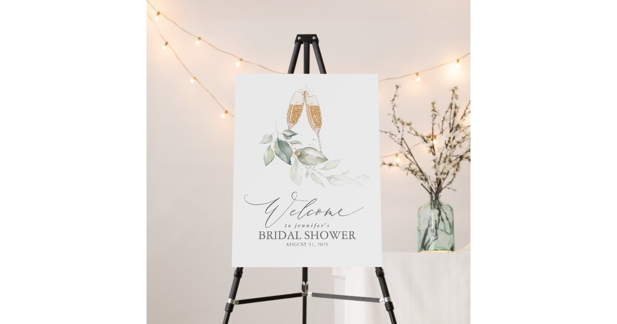 Greenery and Bubbly Bridal Shower Foam Board Zazzle