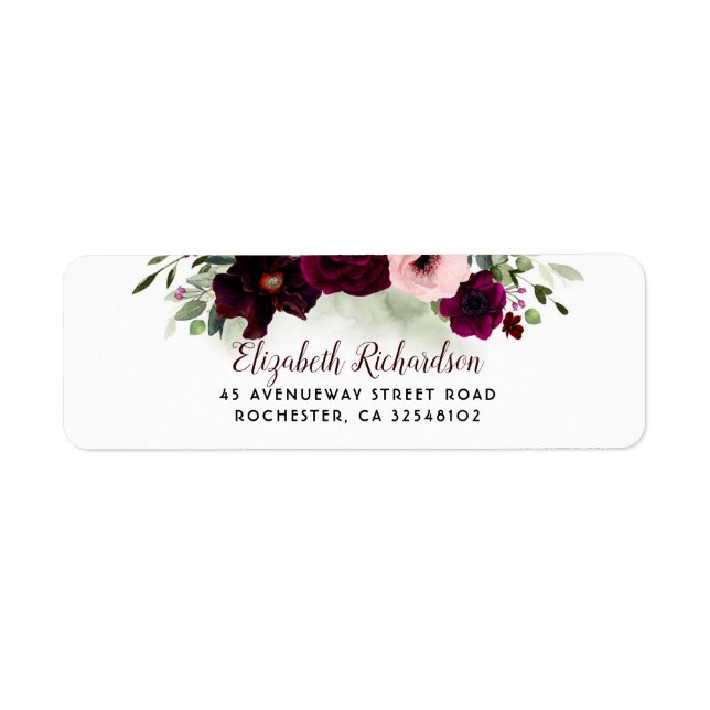 Greenery and Burgundy Flowers Wedding Label (Front)