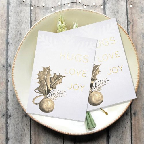 Greenery and Christmas Ball Watercolor Art Foil Holiday Card