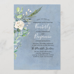 Greenery and Dusty Blue Wedding Engagement Party Invitation