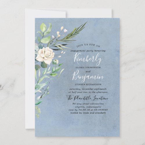 Greenery and Dusty Blue Wedding Engagement Party Invitation