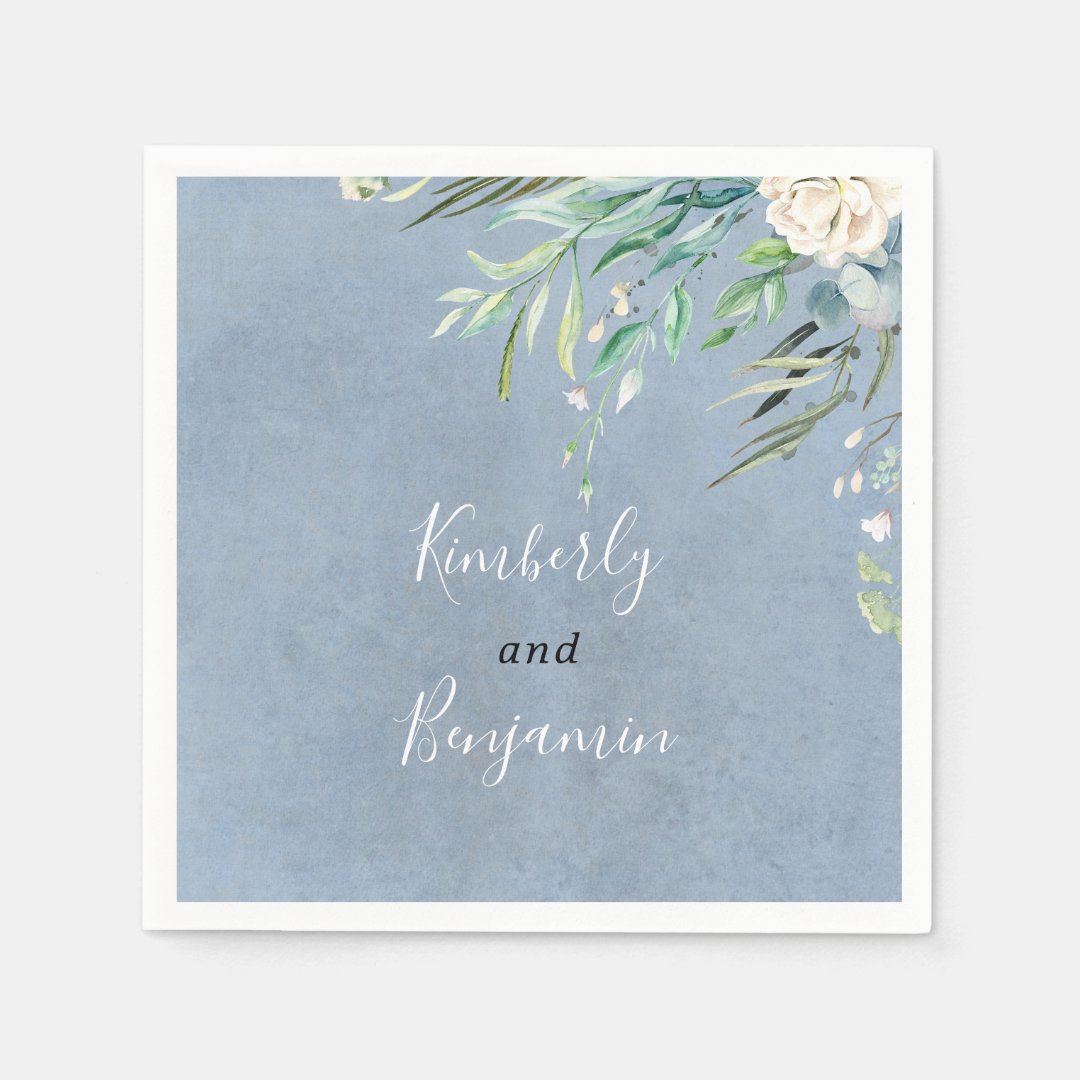 Greenery and Dusty Blue Wedding Napkins Zazzle