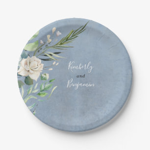 Greenery and Dusty Blue Wedding Paper Plates