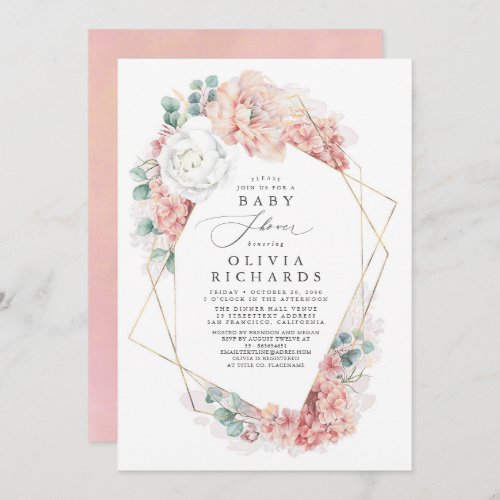 Greenery and Dusty Rose Floral Baby Shower Invitation