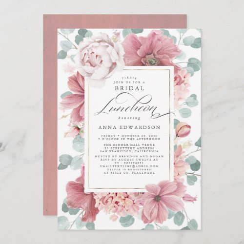 Greenery and Dusty Rose Floral Bridal Luncheon Invitation