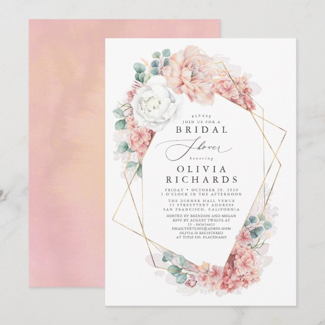 Greenery and Dusty Rose Floral Bridal Shower Invitation (Front/Back)