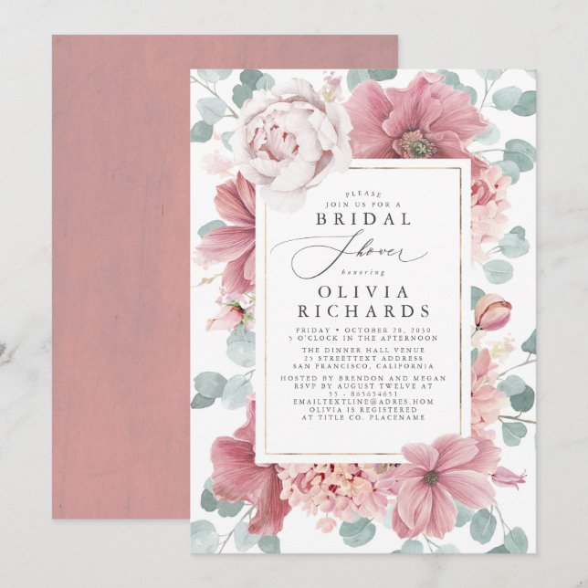 Greenery and Dusty Rose Floral Bridal Shower Invitation (Front/Back)