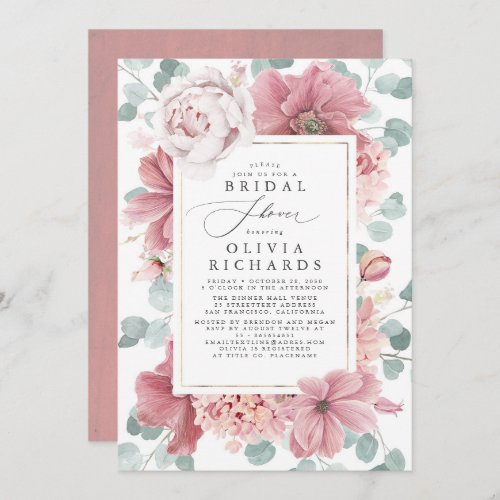 Greenery and Dusty Rose Floral Bridal Shower Invitation