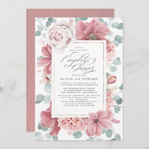 Greenery and Dusty Rose Floral Couples Shower Invitation