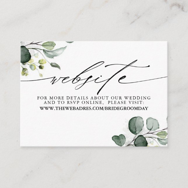 Greenery and Eucalyptus Wedding Details Website Enclosure Card (Front)
