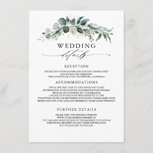 Greenery and Eucalyptus Wedding Information Guest Enclosure Card