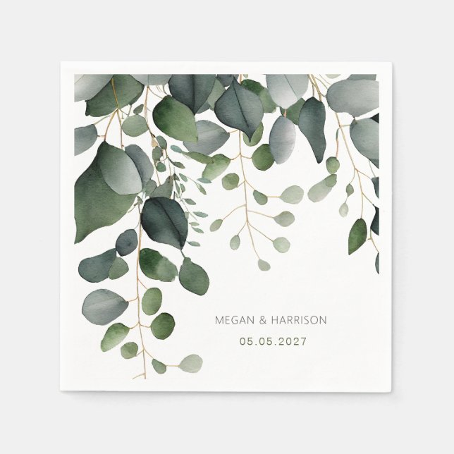 Greenery and Eucalyptus Wedding Thank You  Napkins (Front)