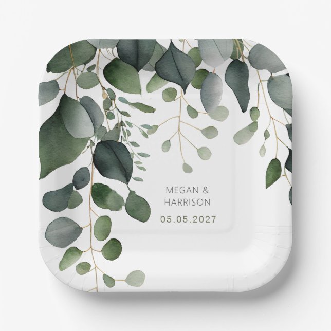 Greenery and Eucalyptus Wedding Thank You  Paper Plates (Front)