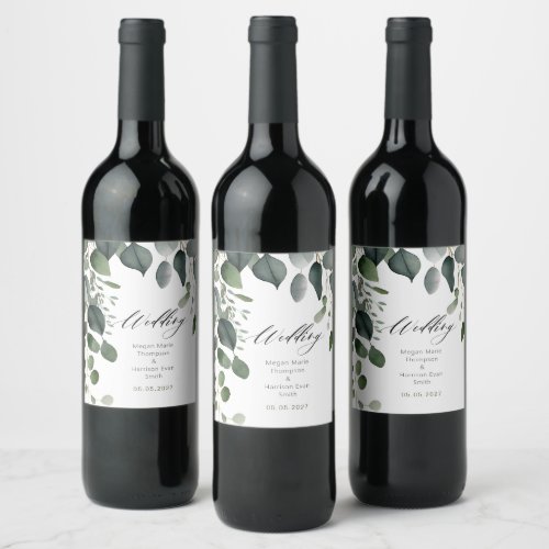 Greenery and Eucalyptus Wedding Wine Label