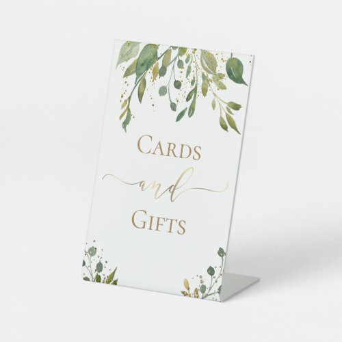 greenery and faux glitter cards and gifts sign
