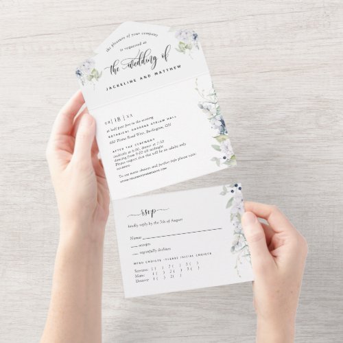 Greenery and Floral Wedding RSVP w Meal Selection All In One Invitation