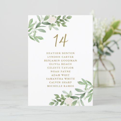 Greenery and Flowers Gold Wedding Seating Chart Announcement