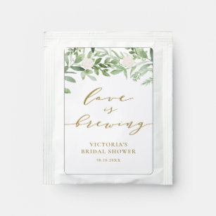Greenery and Flowers Love is Brewing Bridal Shower Tea Bag Drink Mix