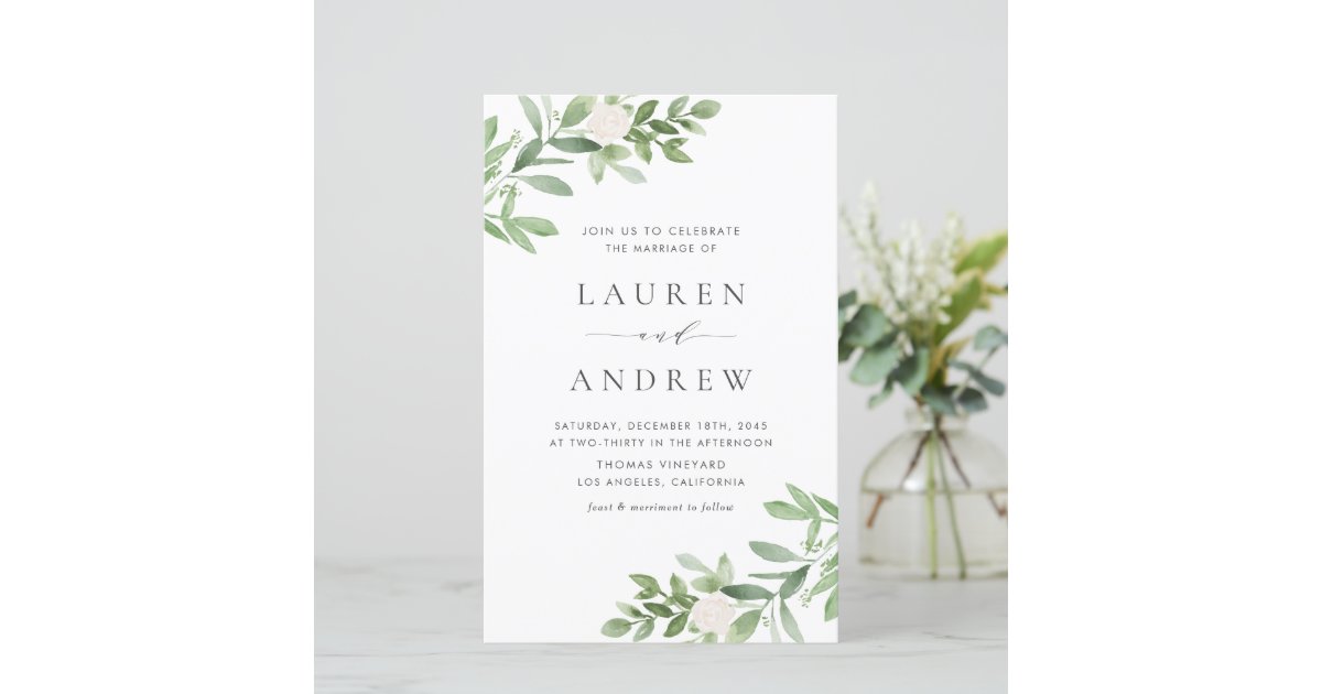 Greenery and Flowers QR Code Wedding Invitation | Zazzle