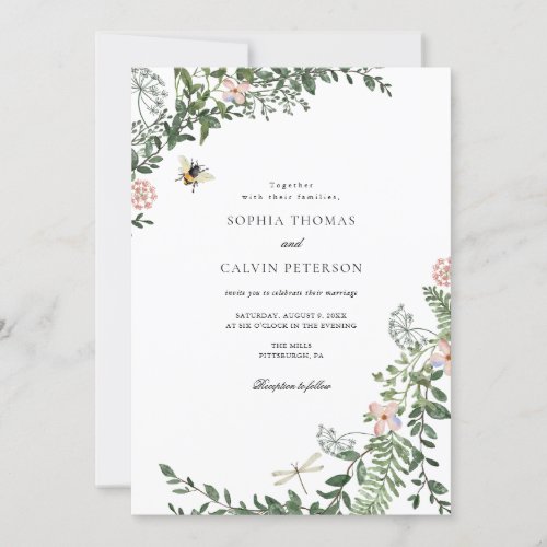 Greenery and Flowers Wedding  Invitation