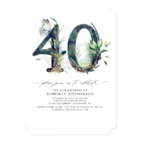 Greenery and Gold 40th Birthday Invitation