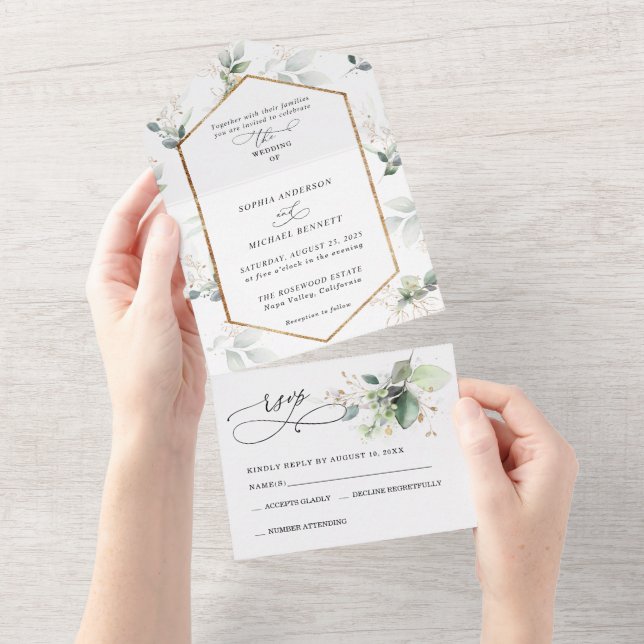 Greenery and Gold All-In-One All In One Invitation (Tearaway)