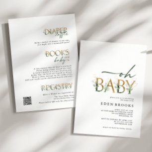 Greenery and Gold All In One Baby Shower Invitation
