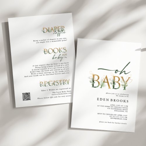 Greenery and Gold All In One Baby Shower Invitation