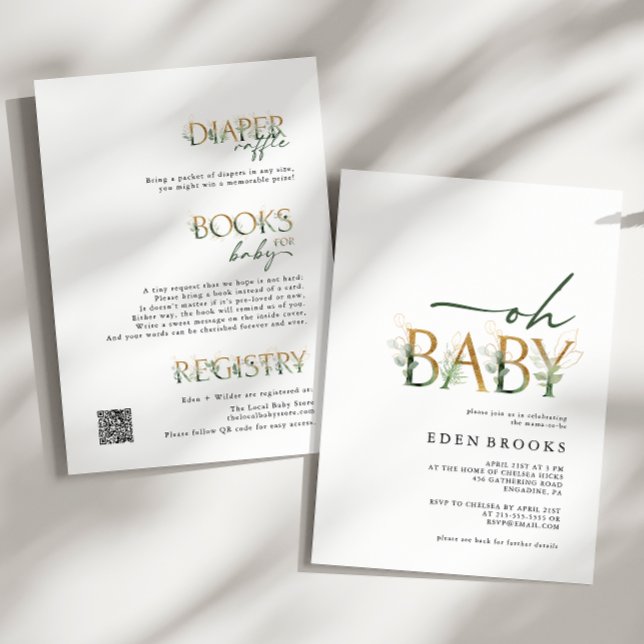 Greenery and Gold All In One Baby Shower Invitation (Creator Uploaded)