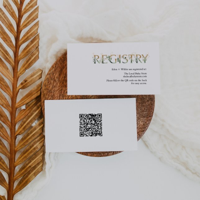 Greenery and Gold Baby Registry QR Code Enclosure Card (Creator Uploaded)