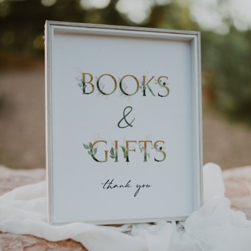 Greenery and Gold Baby Shower Books and Gifts Sign