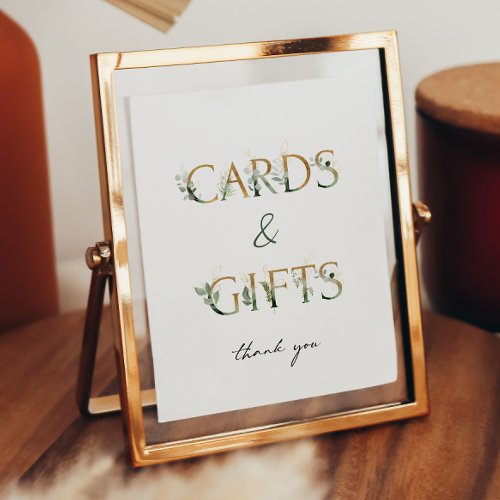Greenery and Gold Baby Shower Cards and Gifts Sign