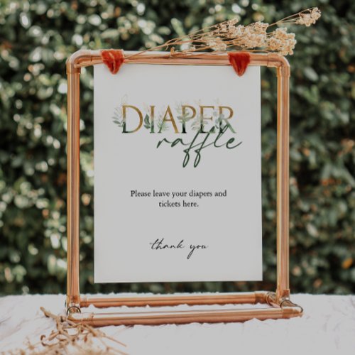 Greenery and Gold Baby Shower Diaper Raffle Sign