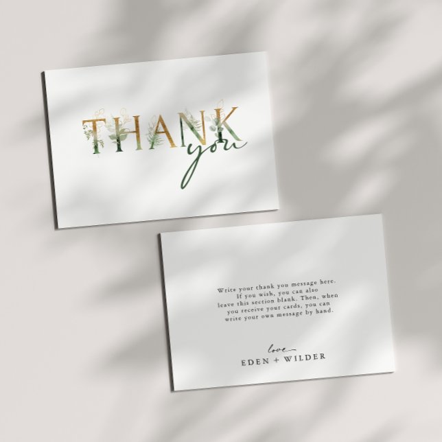 Greenery and Gold Baby Shower Flat Thank You Card (Creator Uploaded)