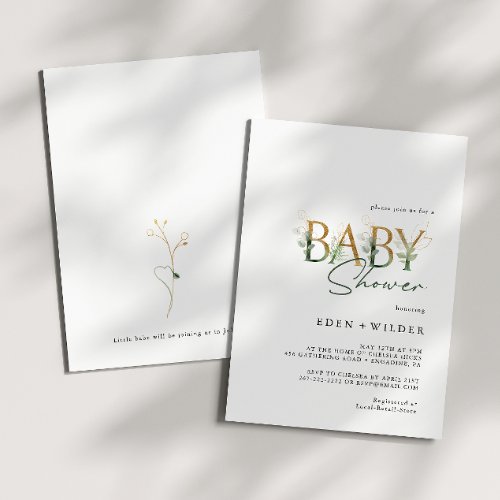 Greenery and Gold Baby Shower Invitation