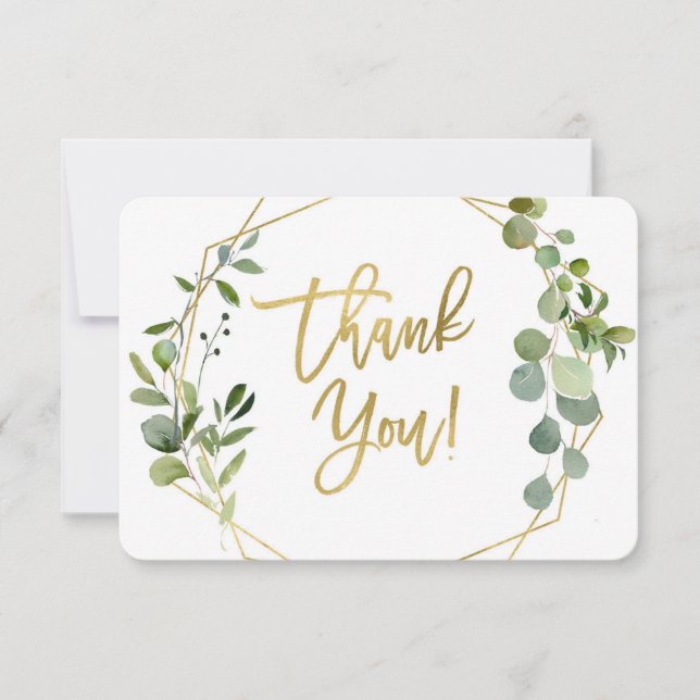 Greenery and gold Baby Shower thank you card (Front)