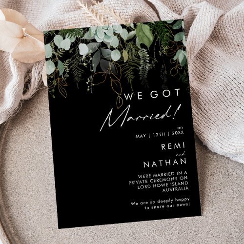 Greenery and Gold  Black Elopement Announcement