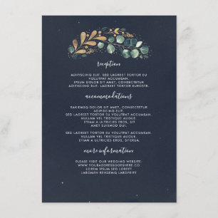 Greenery and Gold Blue Wedding Information Guest Enclosure Card