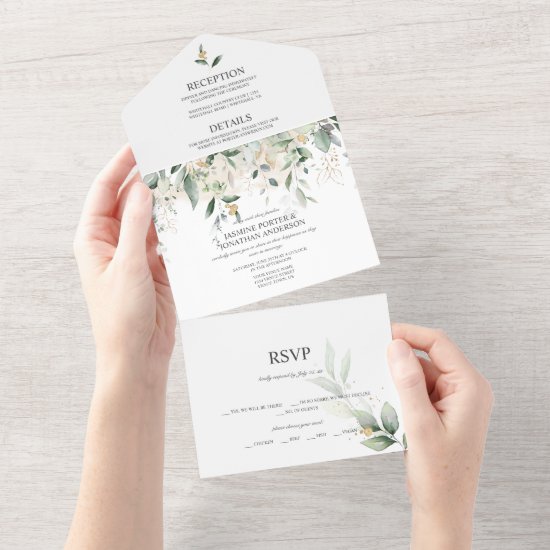 Greenery and Gold Botanical |  All In One Invitation